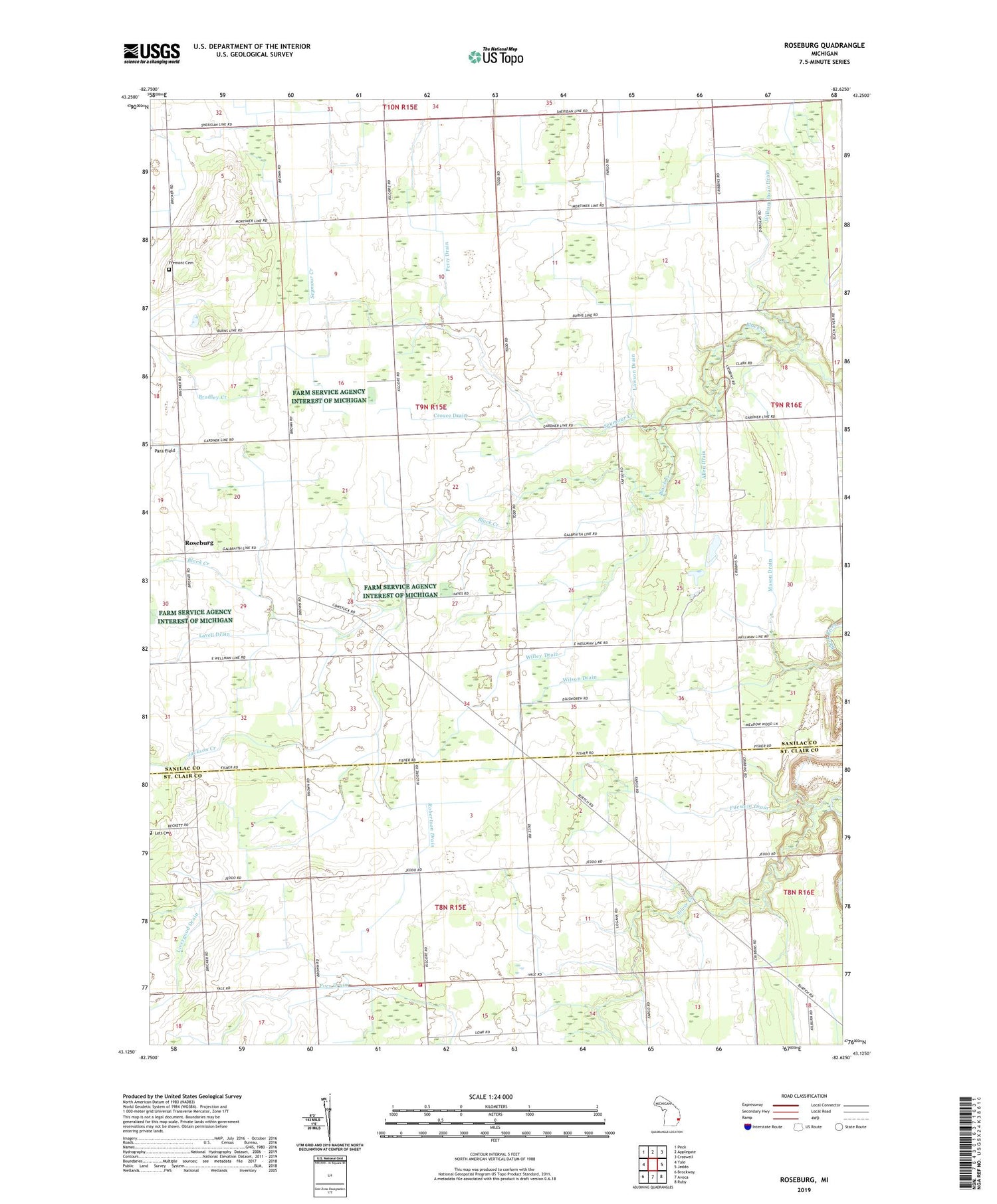 Roseburg Michigan US Topo Map Image