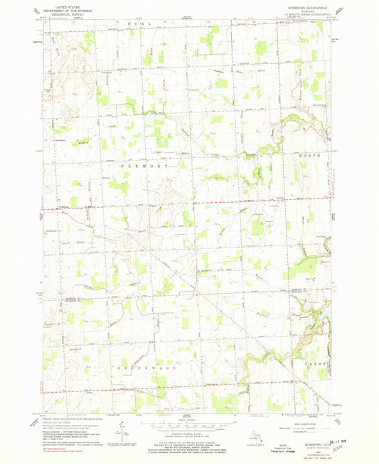 Classic USGS Roseburg Michigan 7.5'x7.5' Topo Map Image
