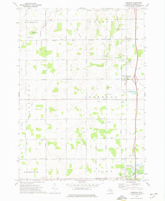 Classic USGS Rosebush Michigan 7.5'x7.5' Topo Map Image