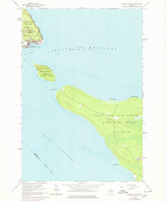 Classic USGS Round Island Michigan 7.5'x7.5' Topo Map Image
