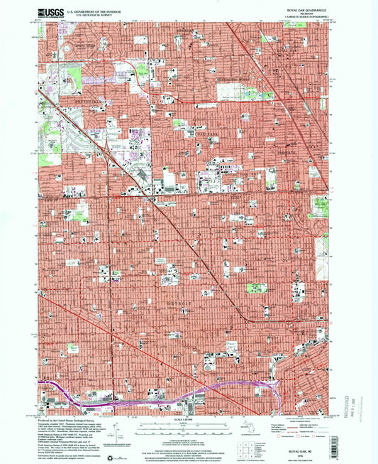 Classic USGS Royal Oak Michigan 7.5'x7.5' Topo Map Image