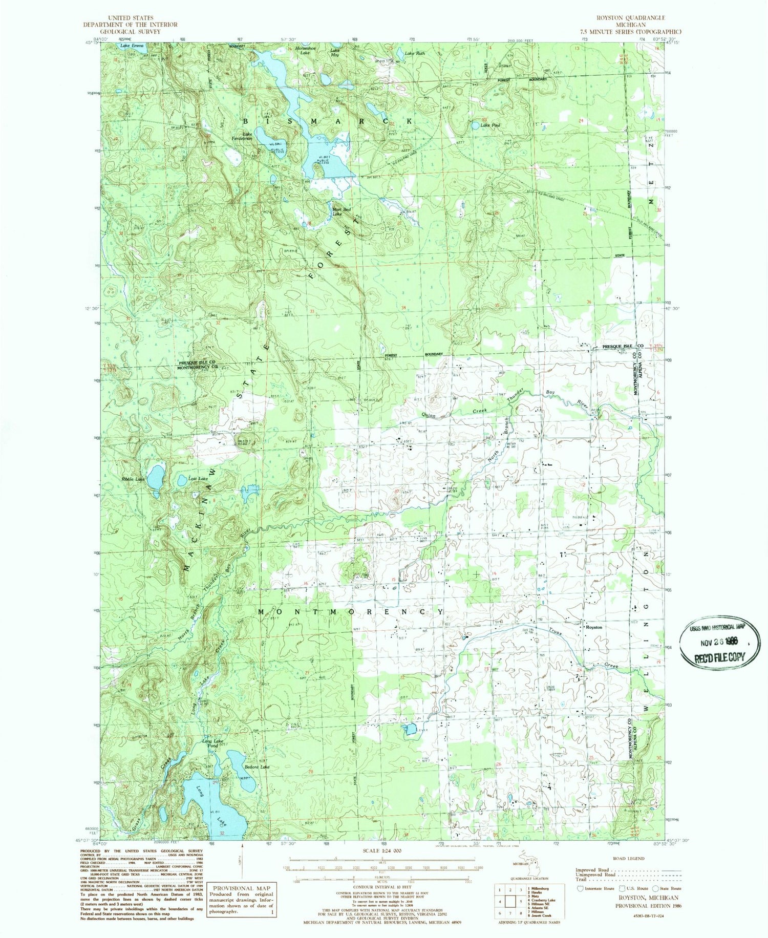 Classic USGS Royston Michigan 7.5'x7.5' Topo Map Image
