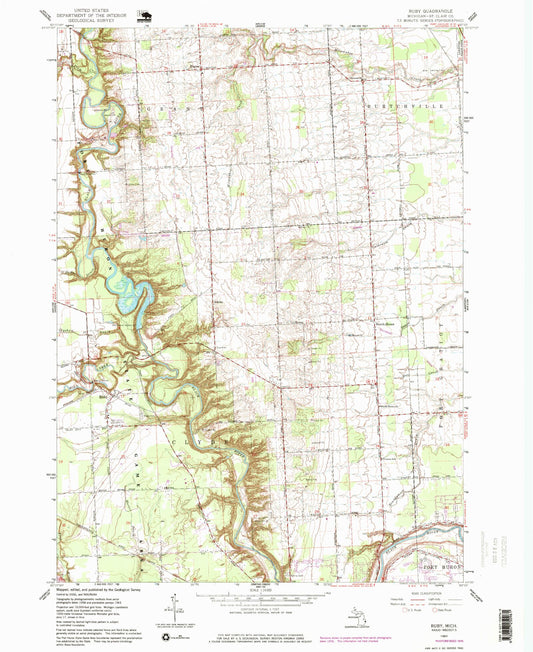 Classic USGS Ruby Michigan 7.5'x7.5' Topo Map Image