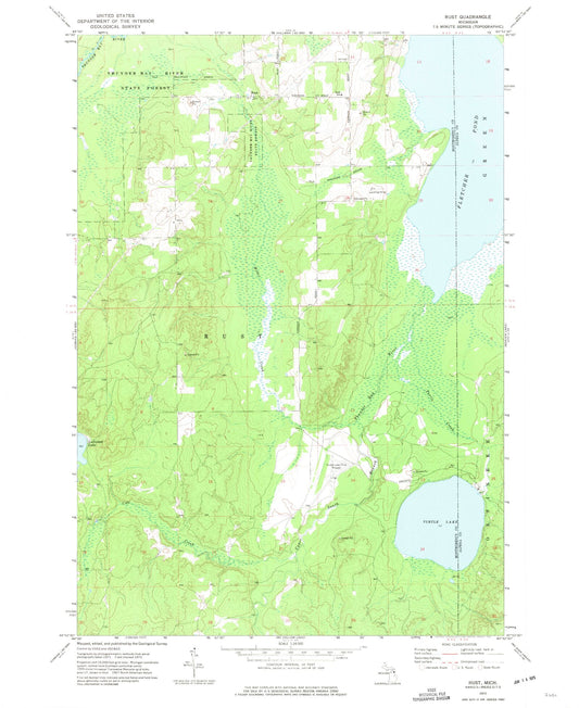 Classic USGS Rust Michigan 7.5'x7.5' Topo Map Image