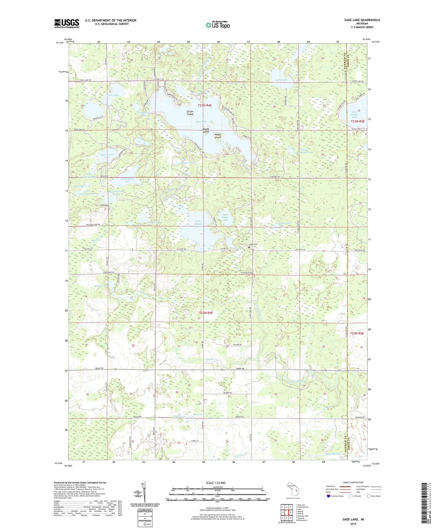 Sage Lake Michigan US Topo Map Image