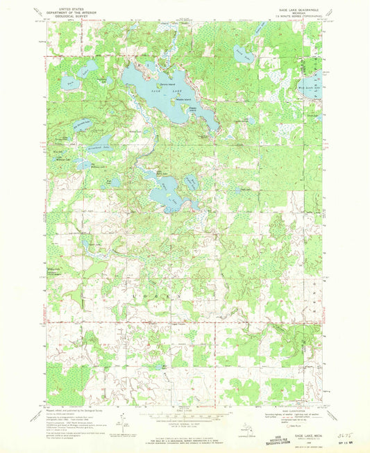 Classic USGS Sage Lake Michigan 7.5'x7.5' Topo Map Image