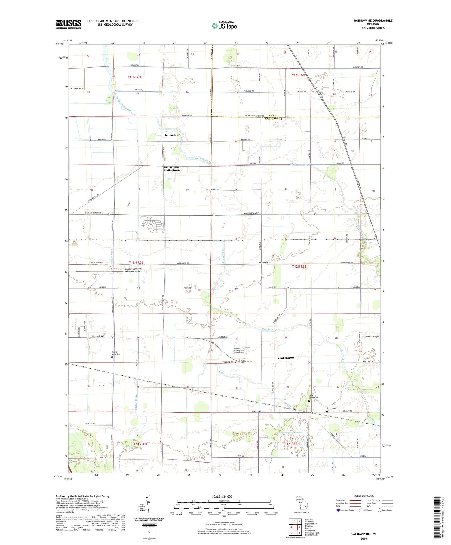 Saginaw NE Michigan US Topo Map Image