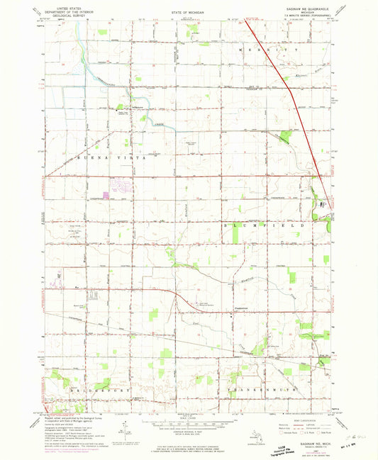 Classic USGS Saginaw NE Michigan 7.5'x7.5' Topo Map Image