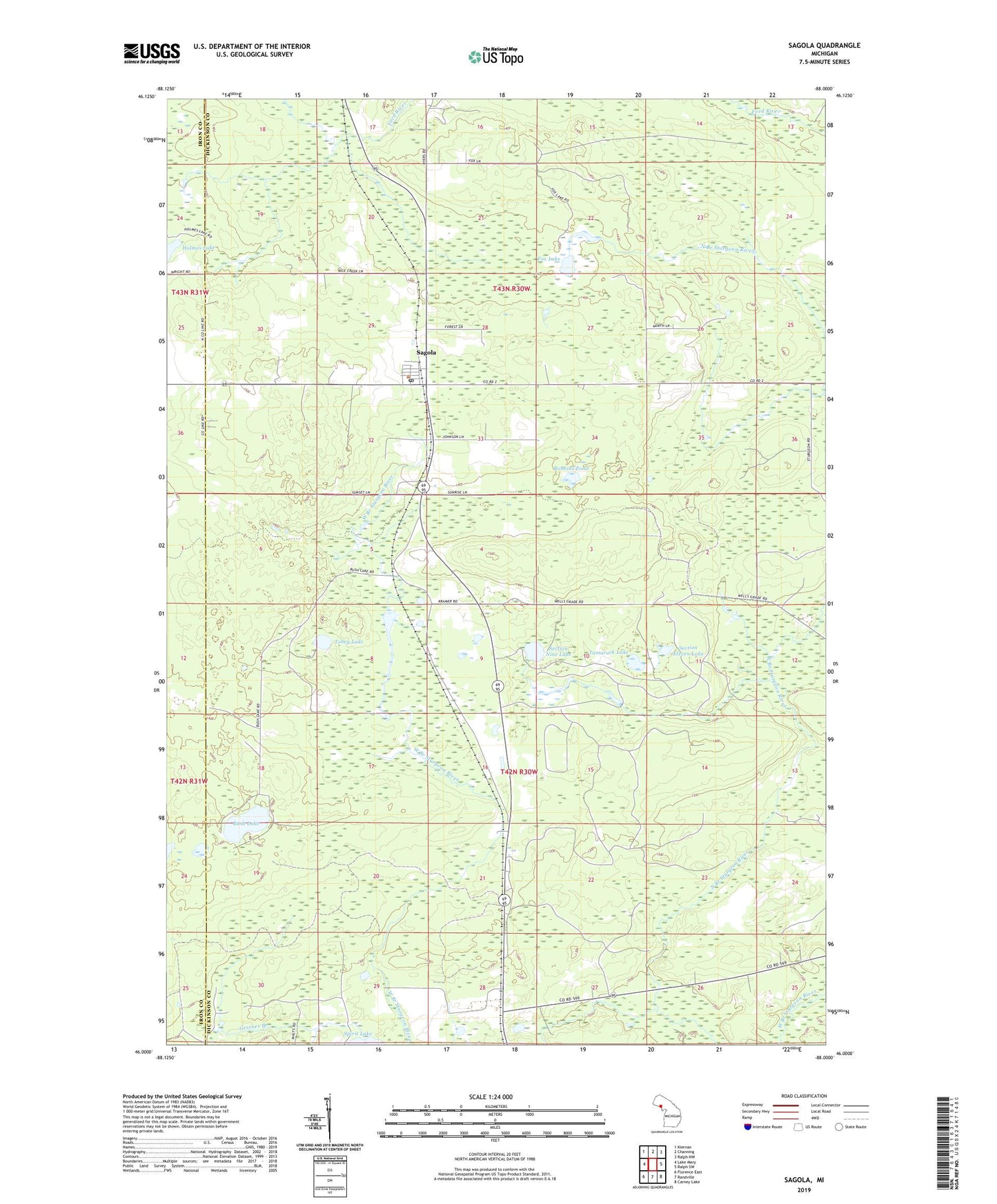 Sagola Michigan US Topo Map Image