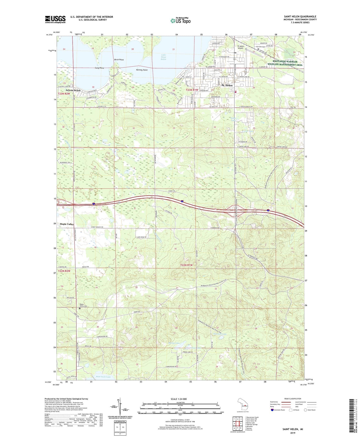 Saint Helen Michigan US Topo Map Image