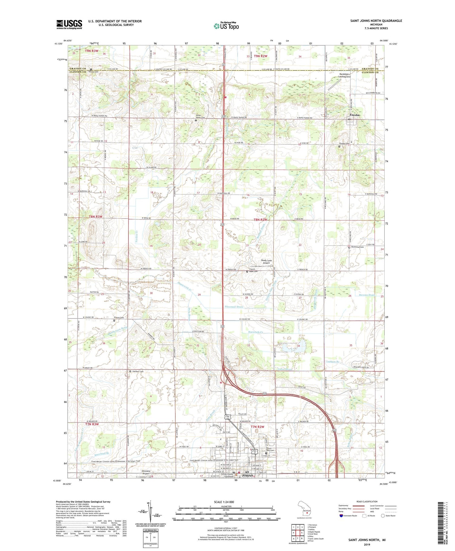 Saint Johns North Michigan US Topo Map Image