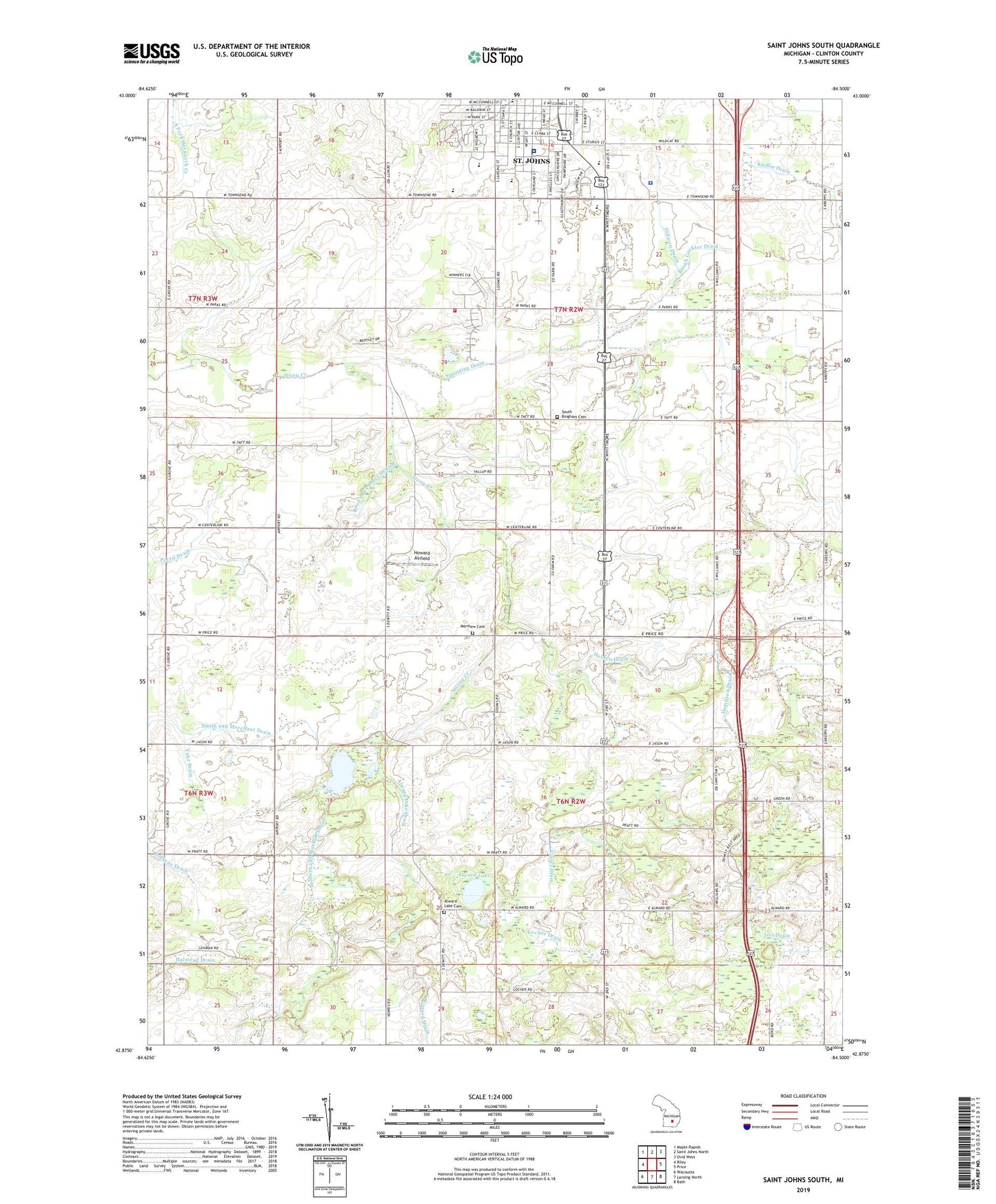 Saint Johns South Michigan US Topo Map Image