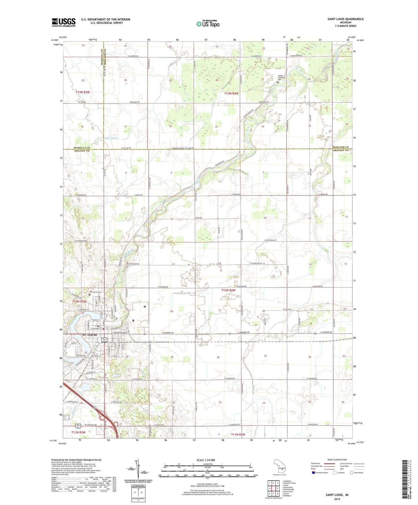 Saint Louis Michigan US Topo Map Image