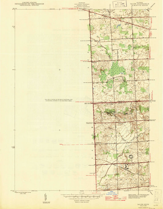 Classic USGS Salem Michigan 7.5'x7.5' Topo Map Image