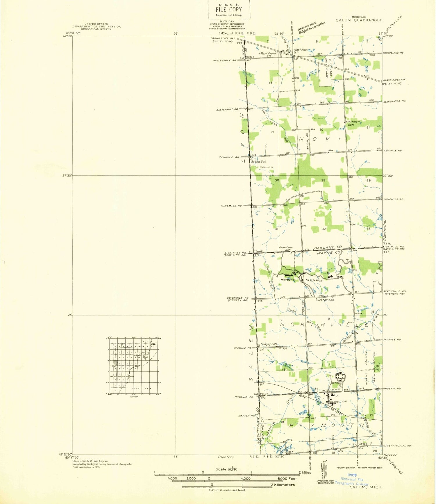 Classic USGS Salem Michigan 7.5'x7.5' Topo Map Image