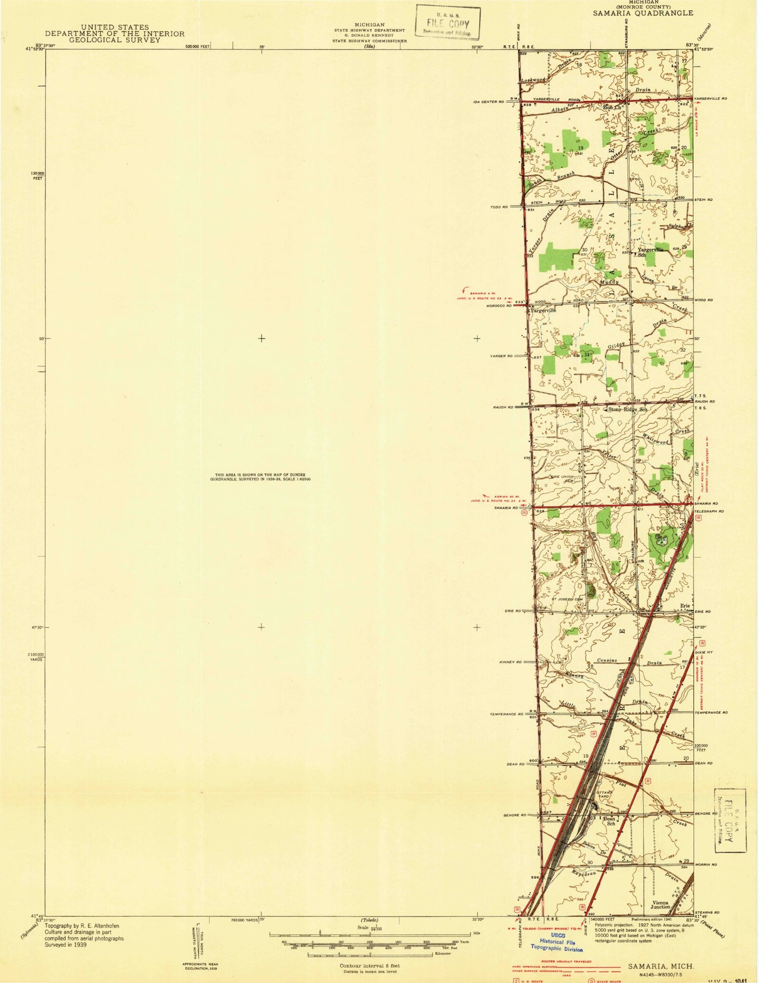 Classic USGS Lambertville East Michigan 7.5'x7.5' Topo Map Image
