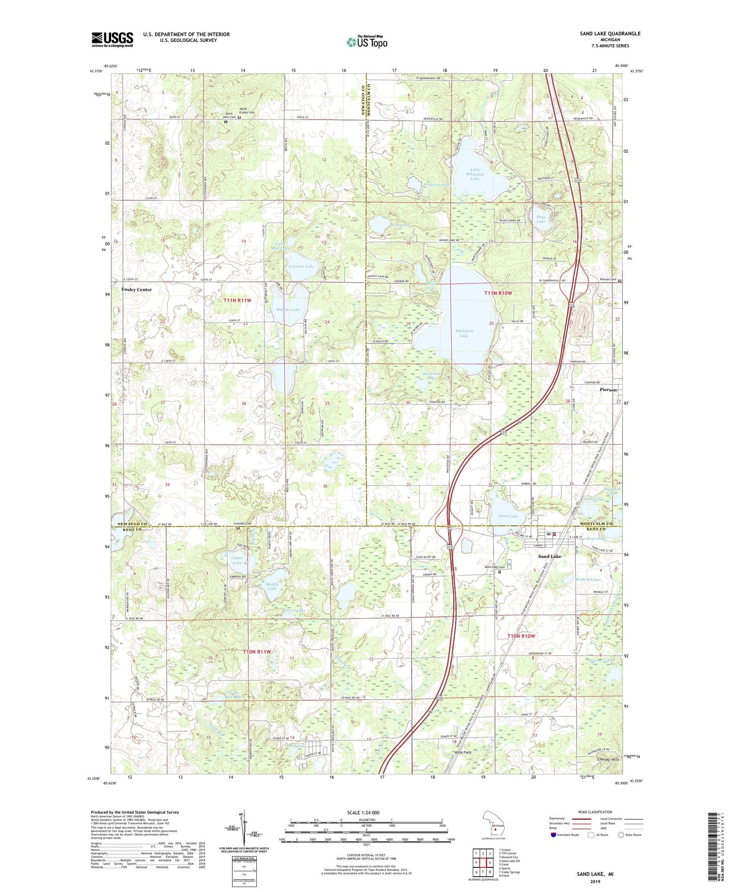 Sand Lake Michigan US Topo Map Image