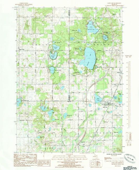 Classic USGS Sand Lake Michigan 7.5'x7.5' Topo Map Image