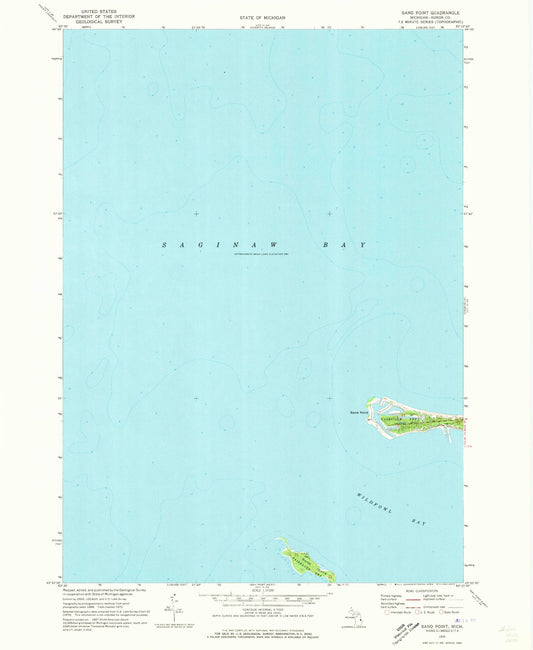 Classic USGS Sand Point Michigan 7.5'x7.5' Topo Map Image