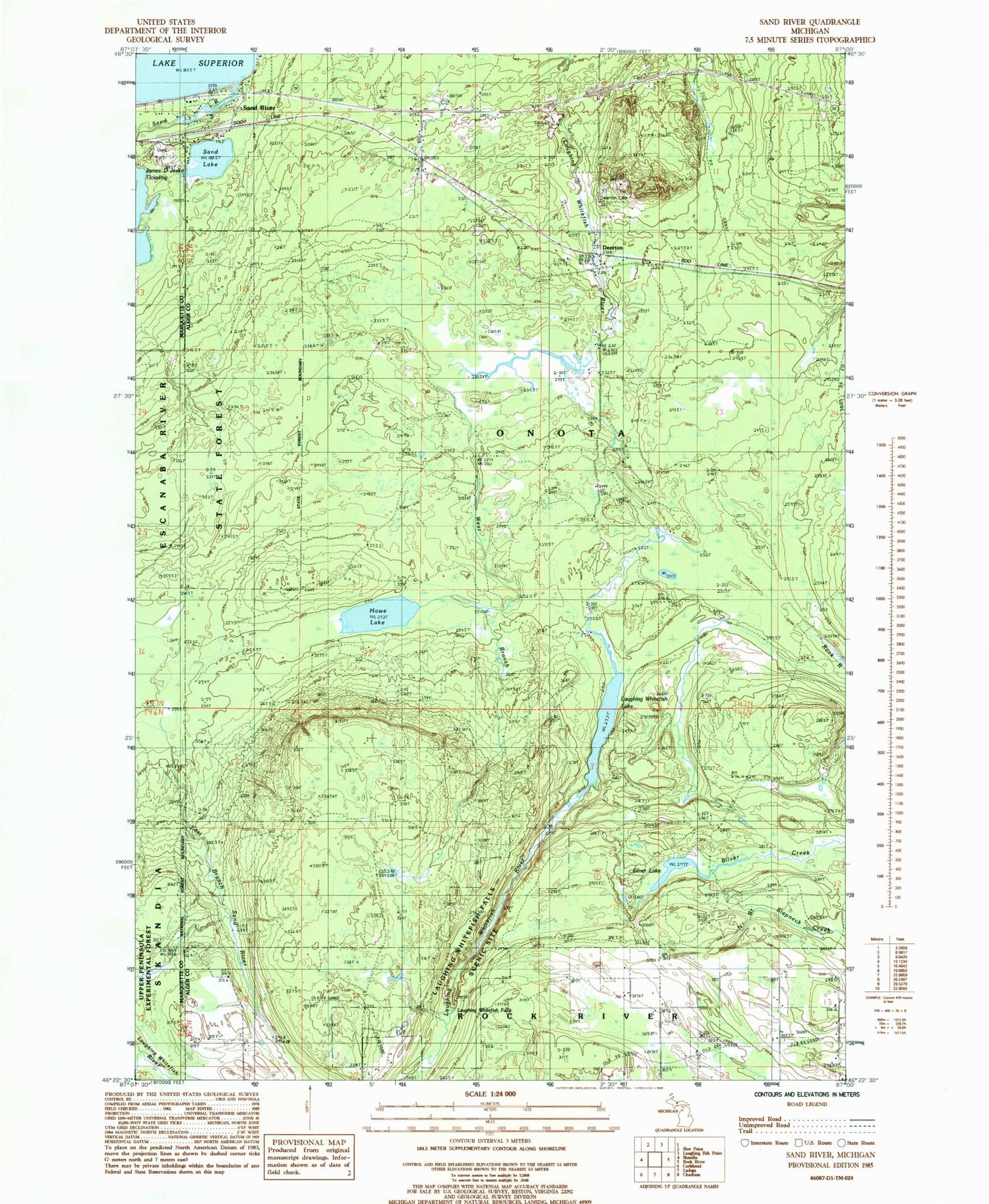 Classic USGS Sand River Michigan 7.5'x7.5' Topo Map Image