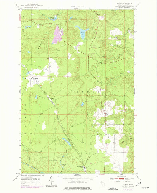 Classic USGS Sands Michigan 7.5'x7.5' Topo Map Image