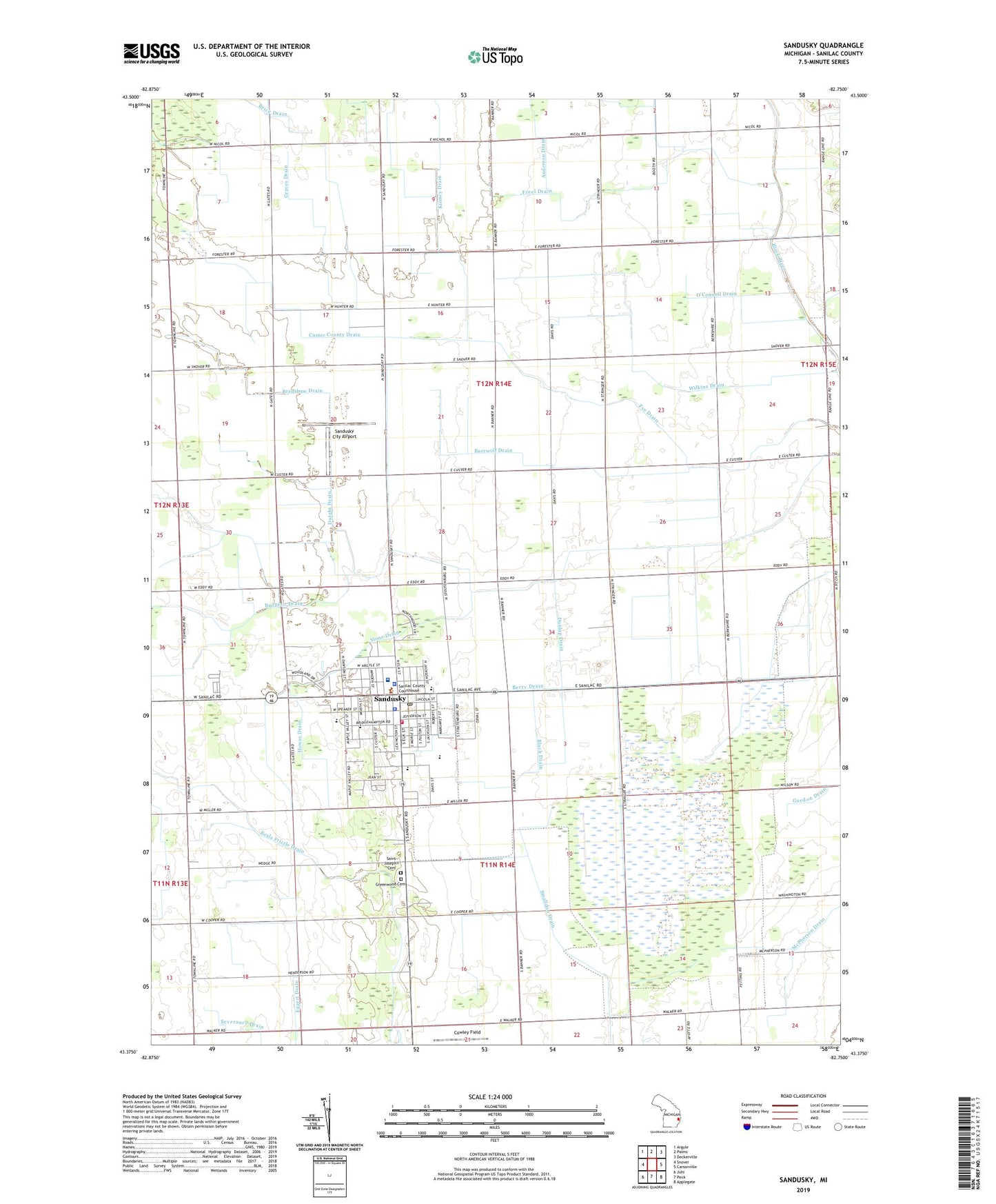 Sandusky Michigan US Topo Map Image