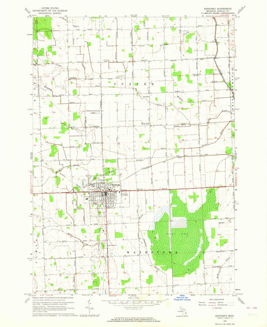 Classic USGS Sandusky Michigan 7.5'x7.5' Topo Map Image