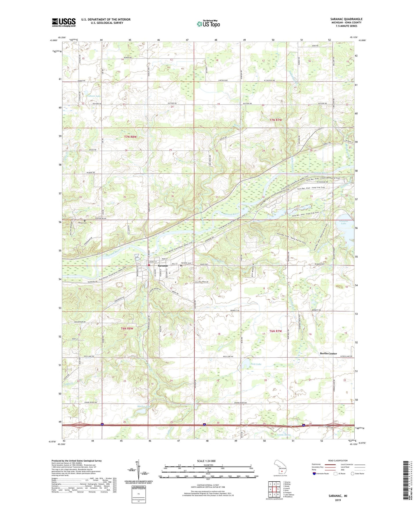 Saranac Michigan US Topo Map Image