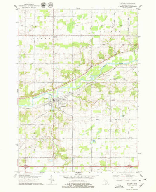 Classic USGS Saranac Michigan 7.5'x7.5' Topo Map Image