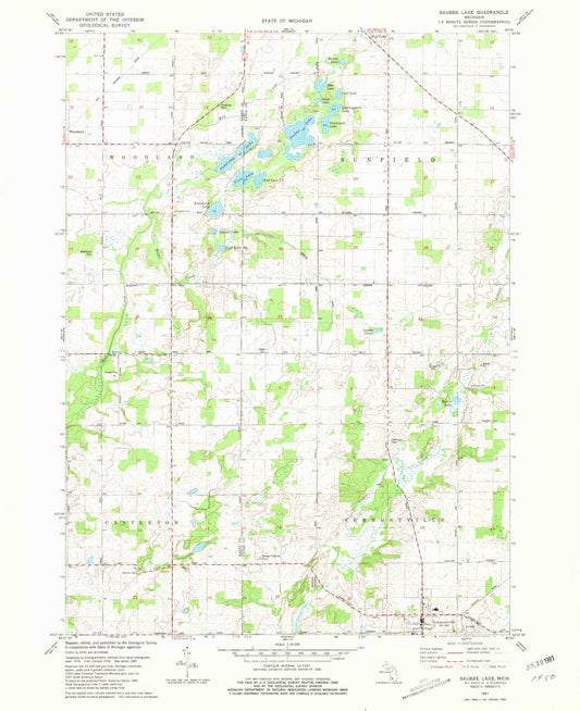 Classic USGS Saubee Lake Michigan 7.5'x7.5' Topo Map Image
