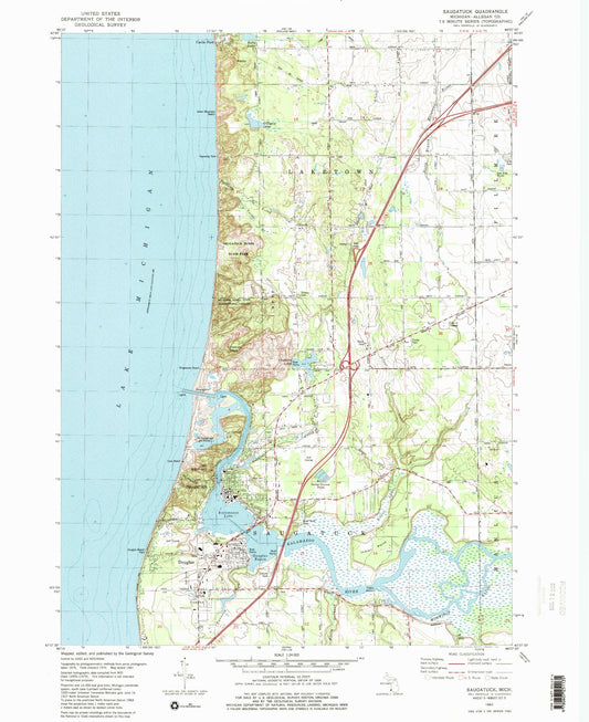 Classic USGS Saugatuck Michigan 7.5'x7.5' Topo Map Image