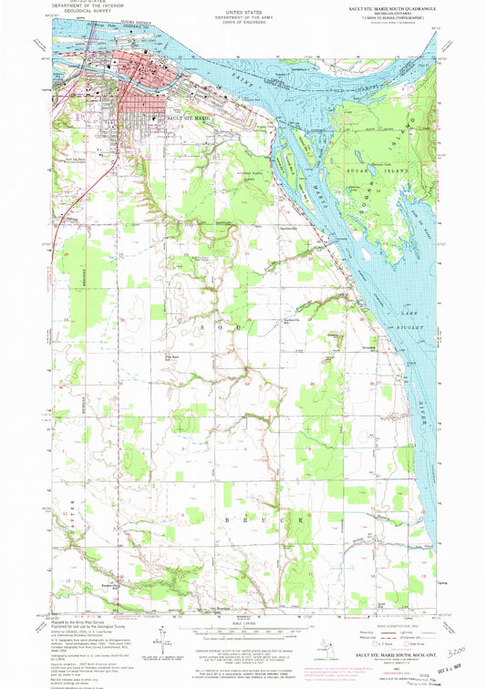 Classic USGS Sault Ste. Marie South Michigan 7.5'x7.5' Topo Map Image