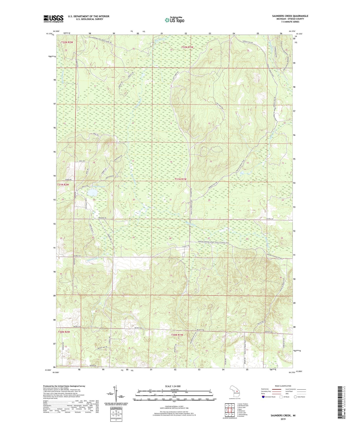 Saunders Creek Michigan US Topo Map Image