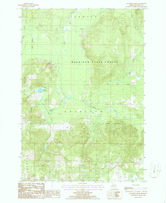 Classic USGS Saunders Creek Michigan 7.5'x7.5' Topo Map Image