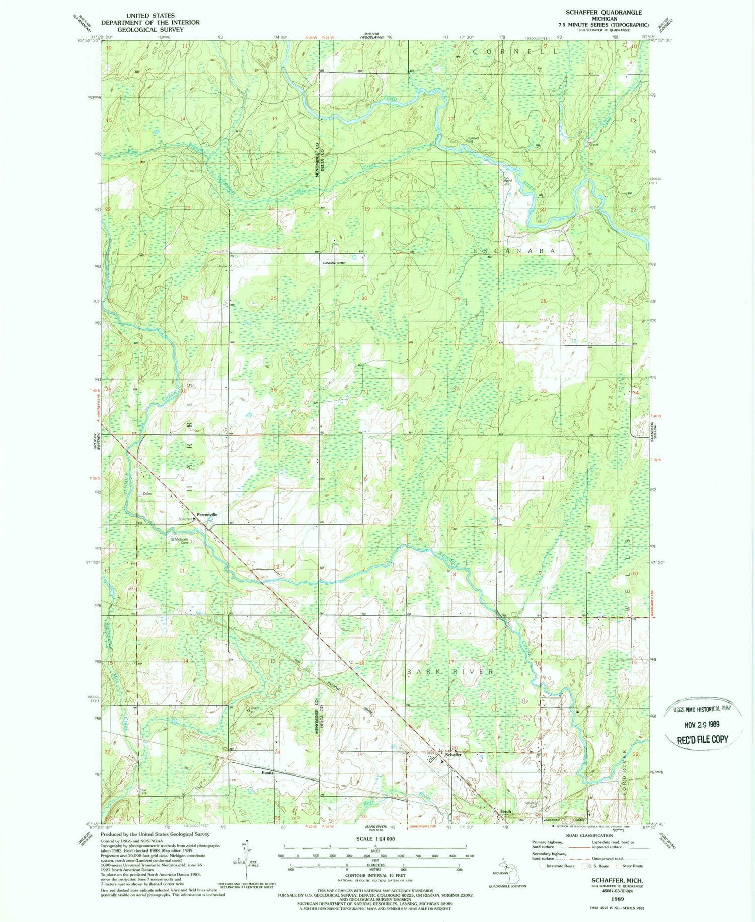 Classic USGS Schaffer Michigan 7.5'x7.5' Topo Map Image