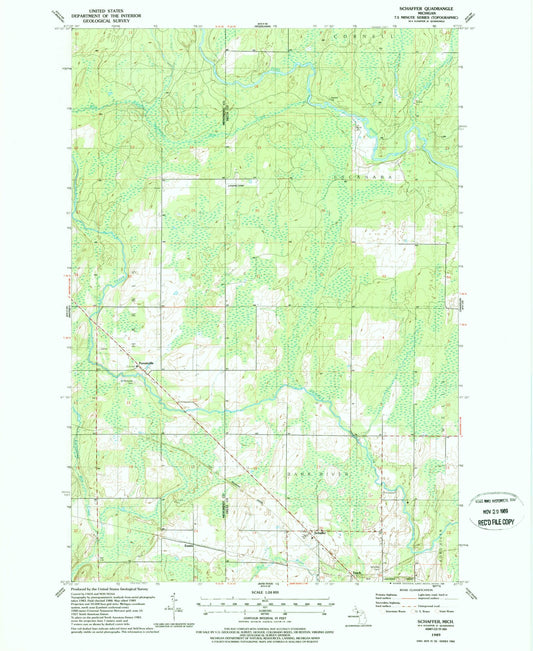 Classic USGS Schaffer Michigan 7.5'x7.5' Topo Map Image
