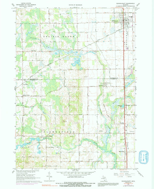 Classic USGS Schoolcraft Michigan 7.5'x7.5' Topo Map Image