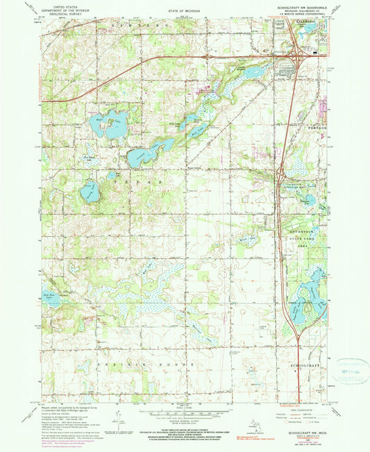 Classic USGS Schoolcraft NW Michigan 7.5'x7.5' Topo Map Image
