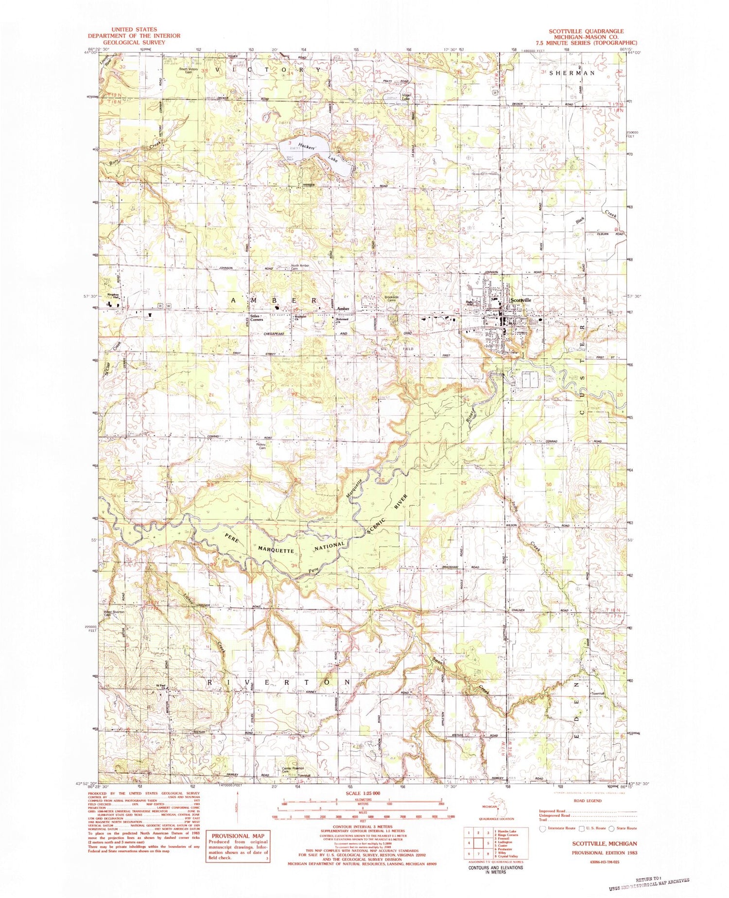 Classic USGS Scottville Michigan 7.5'x7.5' Topo Map Image