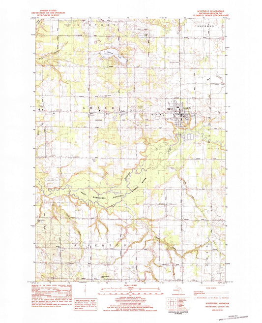 Classic USGS Scottville Michigan 7.5'x7.5' Topo Map Image