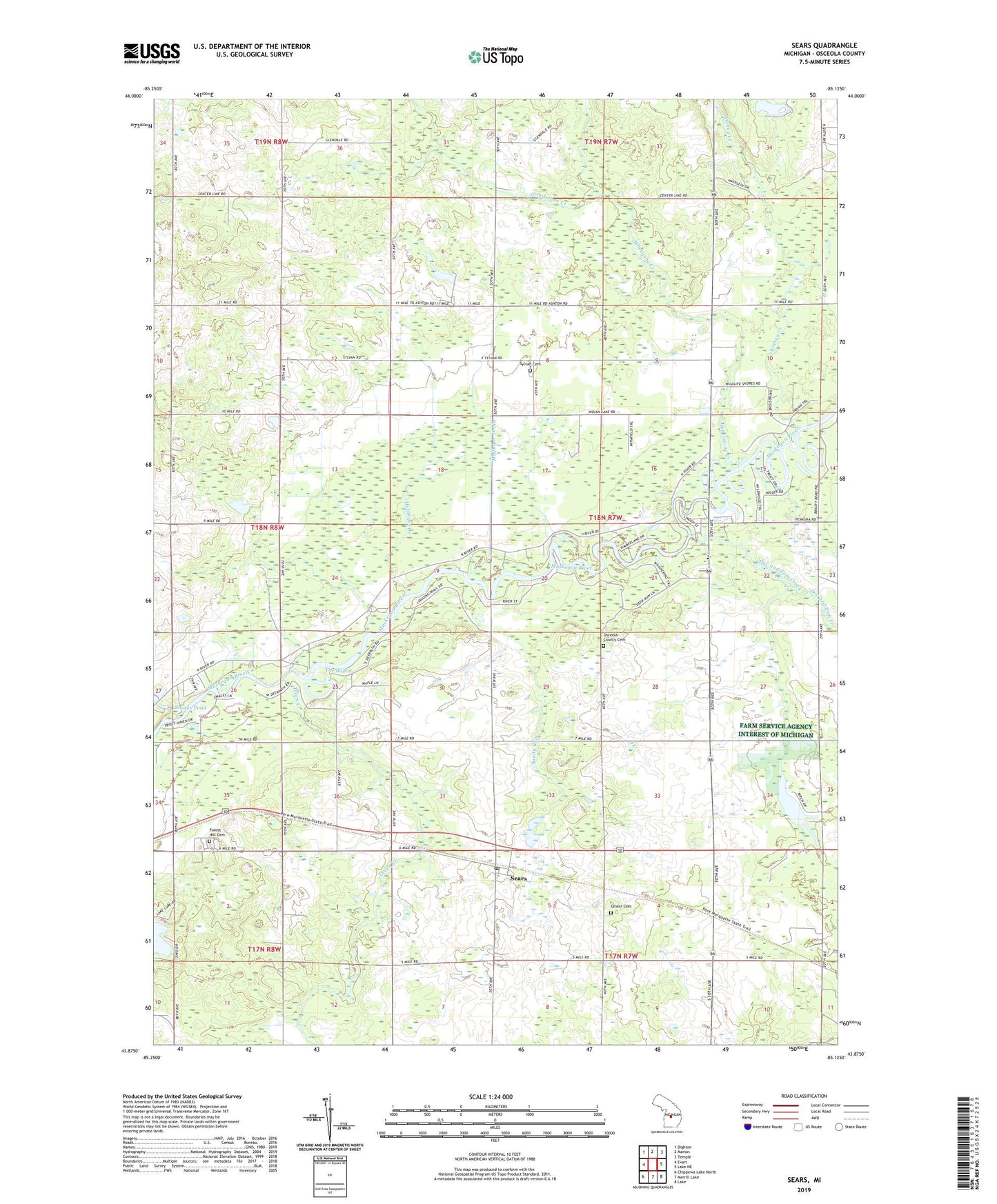 Sears Michigan US Topo Map Image