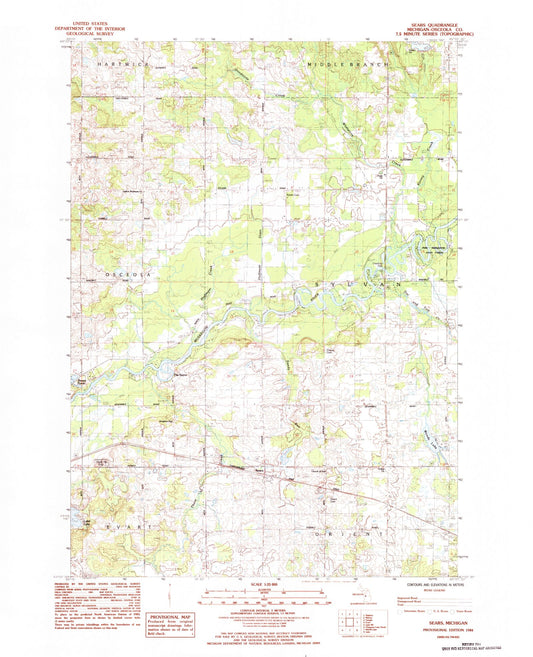 Classic USGS Sears Michigan 7.5'x7.5' Topo Map Image