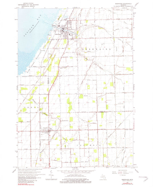Classic USGS Sebewaing Michigan 7.5'x7.5' Topo Map Image