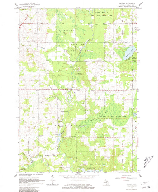 Classic USGS Selkirk Michigan 7.5'x7.5' Topo Map Image