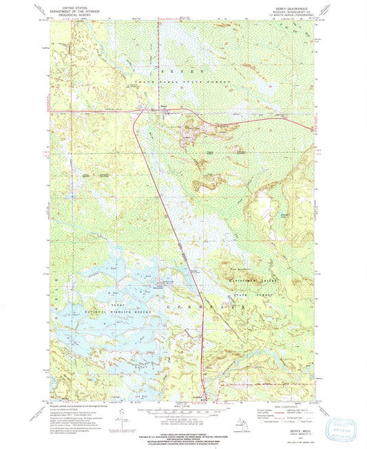 Classic USGS Seney Michigan 7.5'x7.5' Topo Map Image