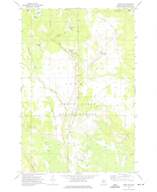Classic USGS Seney NW Michigan 7.5'x7.5' Topo Map Image