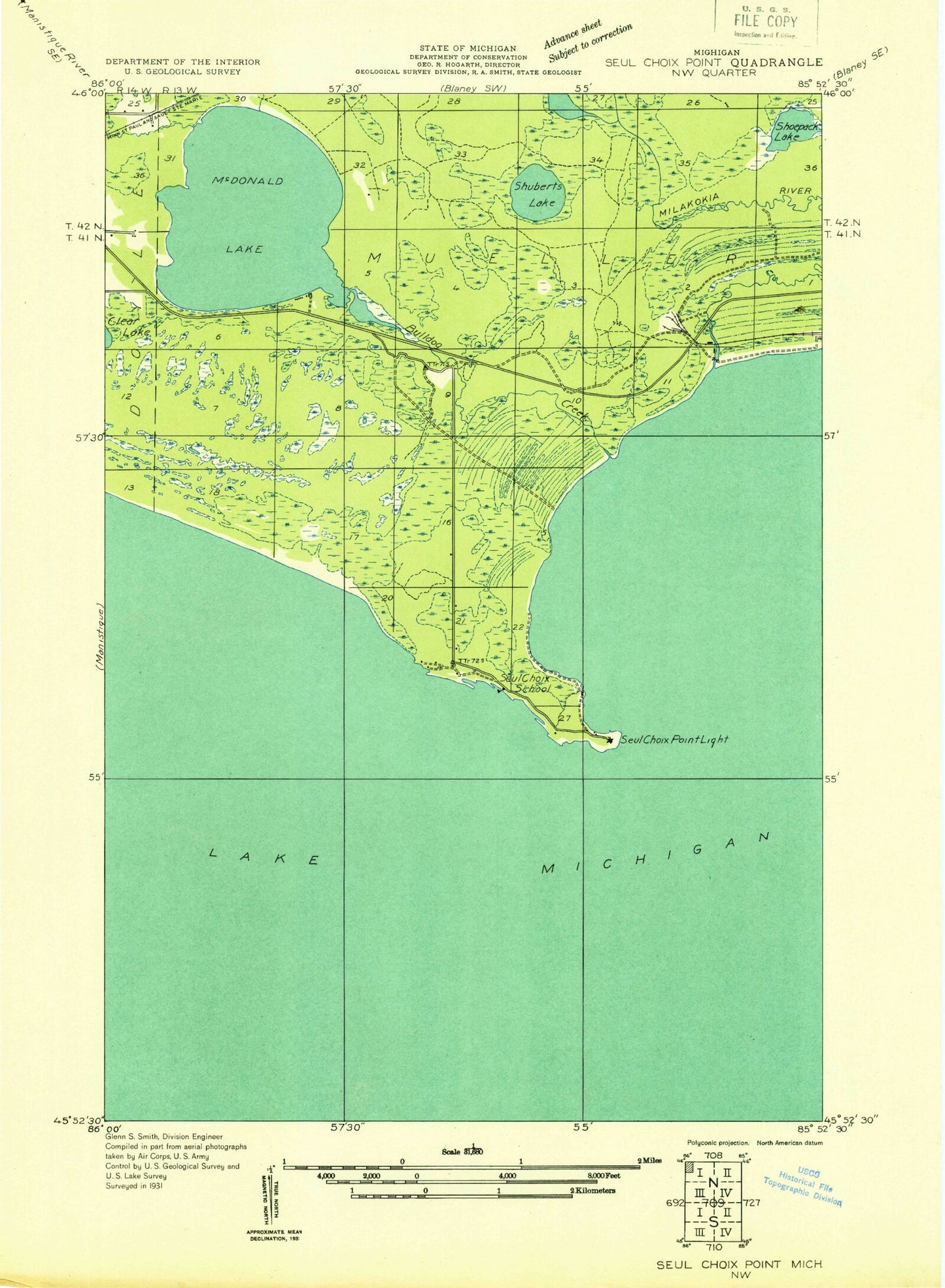 Classic USGS Seul Choix Point Michigan 7.5'x7.5' Topo Map Image