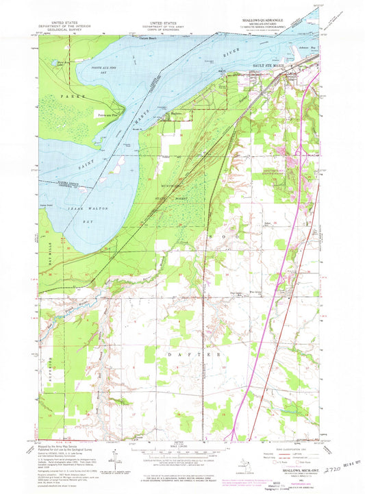 Classic USGS Shallows Michigan 7.5'x7.5' Topo Map Image