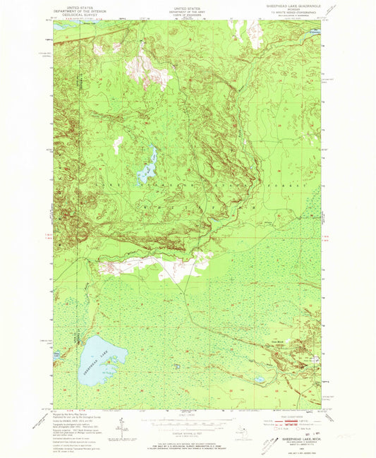 Classic USGS Sheephead Lake Michigan 7.5'x7.5' Topo Map Image