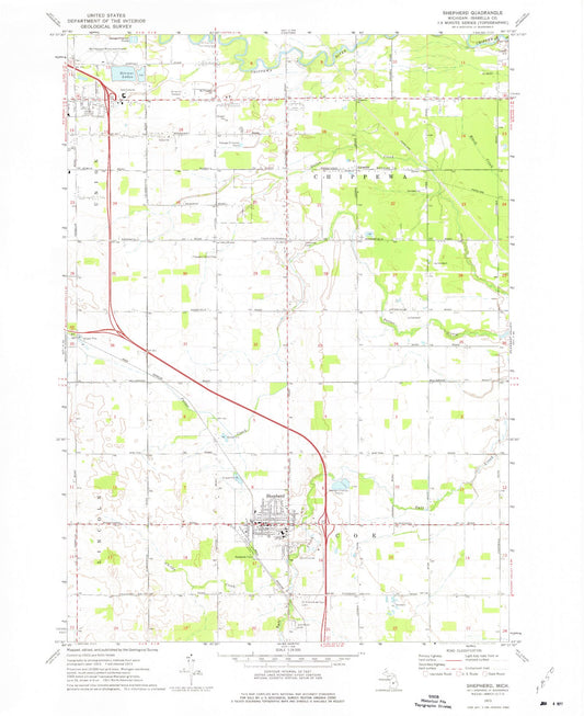 Classic USGS Shepherd Michigan 7.5'x7.5' Topo Map Image